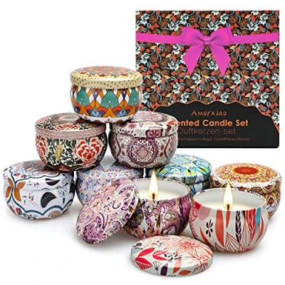 Imagen de Set de Regalo Velas Perfumados Juego 9 Piezas para Mujer Aromaterapia el Hogar, 630g Cera Soja Día la madre Brithday Relajación Fiesta Navidad San Valentín Regalos