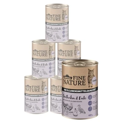 Imagen de Dehner Fine Nature Comida húmeda para Gatos, sin Cereales, Gatos Mayores, Pavo y Pato, 6 latas de 400 g (2,4 kg)