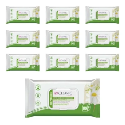 Imagen de Cleanic Papel Higiénico Humedo 80x10 Piezas con Extracto de Manzanilla Desechable Toallitas Humedecidas para Limpieza Íntima Apto Pieles Sensibles