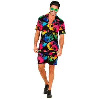 Imagen de W WIDMANN MILANO Party Fashion Conjunto Hawaii, camisa manga corta y pantalón corto, flores, aloha, fiesta en la playa, disfraz