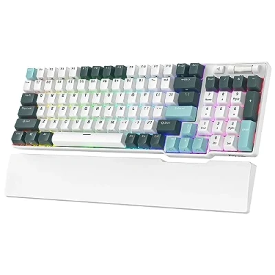 Imagen de RK ROYAL KLUDGE RK96 RGB Edición Limitada, 96 Teclas Teclado mecánico inalámbrico Bluetooth 5.0/2.4G/USB C Intercambiable en Caliente con Soporte de Software, Interruptor Amarillo, Verde Campamento