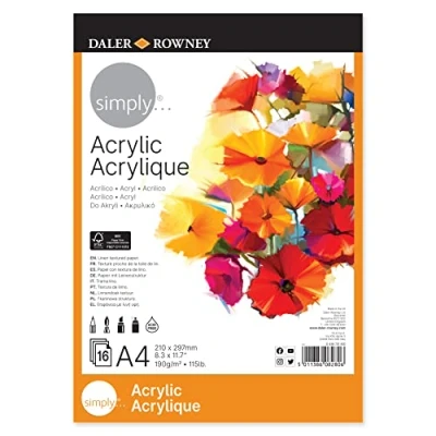 Imagen de DALER ROWNEY Bloc Encolado ideal para Acrílico Simply, de Formato 21 x 29,7 cm, con 16 Hojas Papel 190 g/m2 Grano Fino