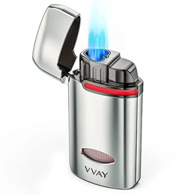 Imagen de VVAY Gas Mechero, Triple Chorro de Llama, Ajustable y Resistente al Viento, Se Vende Sin