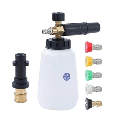 Imagen de AIM Tools Cañón de Espuma Compatible con Karcher K2 K3 K4 K5 K6 K7 Lavadora a Presión, 5 Boquilla, 1/4&quot; Conector Rápido, 1L Lanza para Nieve Botella Dispensadora Jabón