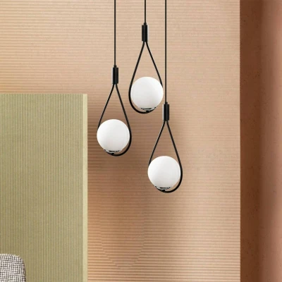Imagen de Lámpara colgante bucle de cobertura 3 lámparas Bulla Metal Glass Black Opal Menzzo