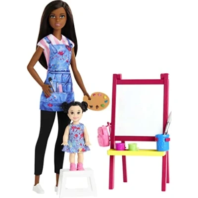 Imagen de Barbie Quiero Ser Maestra de Arte, Muñeca Latina con Bebé y Accesorios (Mattel GJM30), Multicolor
