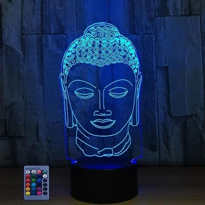 Imagen de HPBN8 Ltd 3D Buda ilusión Optica Lámpara Luz Nocturna 7/16 Colores Cambiantes Control Remoto USB de Suministro Energía Juguetes Decoración Regalo Cumpleaños Navidad