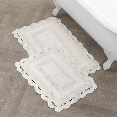 Imagen de Laura Ashley Alfombra de baño (algodón, 24 x 40 cm), Color Blanco, Crema, 17x24/21x34 in.