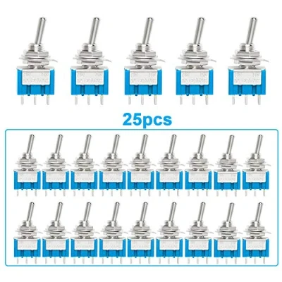 Imagen de QitinDasen 25Pcs Premium 6A / 125VAC Mini Interruptor de Palanca, 3 Pines 2 Posiciones ON SPDT Palanca Basculante, MTS102 Bloqueo