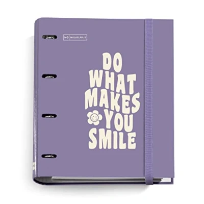 Imagen de Miquelrius Carpebloc Mensajes , Carpeta Archivador con 4 Anillas + Recambio 100 Hojas de 90 g/m² A4 Cuadrícula 5 mm Separadores y Sobre Cierre Goma Color Morado