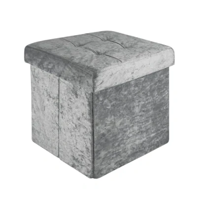 Imagen de INTIRILIFE puf Plegable 30x30x30 cm en Gris Terciopelo Asiento Cubo con Tapa y Espacio de Almacenamiento Tela Huecos reposapiés Caja Cofre