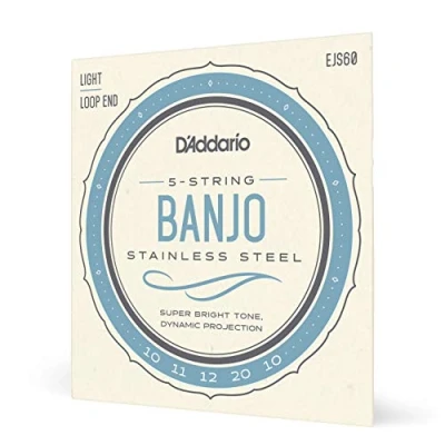 Imagen de D’Addario EJS60. Cuerdas para banjo de 5 cuerdas, acero inoxidable, calibre fino, 9 20