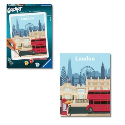 Imagen de Ravensburger CreArt Londres, Kit para Pintar por Números, Contiene una Tabla Preimpresa 24x30 cm, Pincel, Colores y Accesorios, Juego Creativo Relajante Adultos 14+ Años