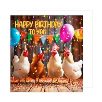 Imagen de Edition Seidel GQ211 SW024 Tarjeta de felicitación cumpleaños con sobre, diseño gallinas, hombre, mujer, humor