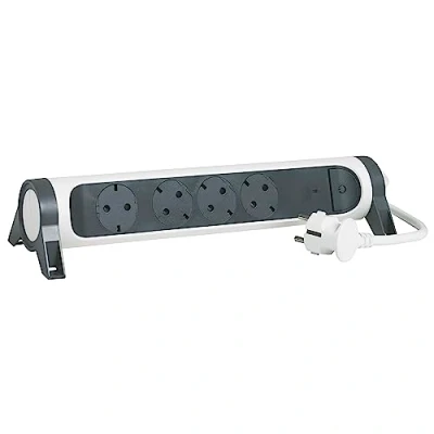 Imagen de Legrand 694525, Regleta de enchufes con protección contra sobrecarga reiniciable, Interruptor, Enchufe múltiple 4 Tomas Corriente, Cable 1,5 MTS, Color Blanco/Gris Oscuro