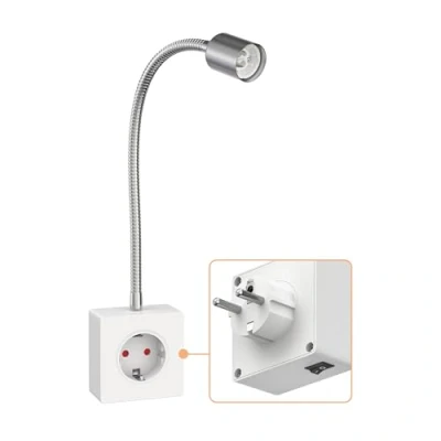 Imagen de ledscom.de Portalámpara/lámpara de lectura LESCH, cuello cisne, interruptor, cromo/blanco, 1x GU10 máx. 10W, portalámpara, luz lectura, casquillo, Gu10, enchufe, lámpara