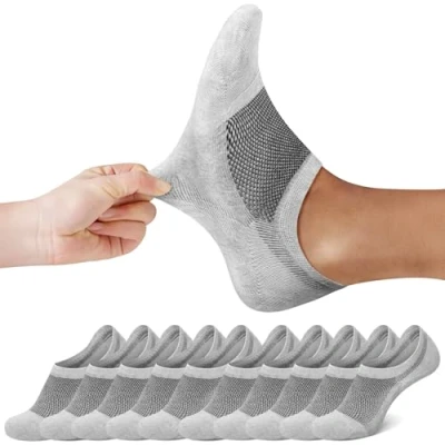 Imagen de FALARY Calcetines Tobilleros Hombre 43 46 Gris Invisibles Mujer 10 Pares Respirable Algodon Antideslizantes Cortos Calcetin