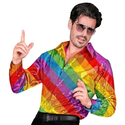 Imagen de W WIDMANN MILANO Party Fashion camisa de lentejuelas para hombre, Disco Fever, Schlagermove, animal print, hombre