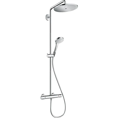 Imagen de hansgrohe Croma Select S sistema de ducha ahorro agua (EcoSmart) con termostato, lluvia (⌀ 280 mm) grifo, mano (3 chorros), flexo, barra, fija (1 chorro), cromo, 26794000