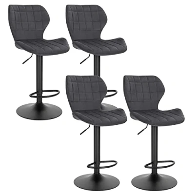 Imagen de WOLTU 4X Taburete de Bar Giratorio 360 Taburetes Altos Terciopelo con Respaldo y Reposapiés Silla Barra Cocina Ajustable en Altura 60 82 cm, Gris Oscuro BH324dgr 4