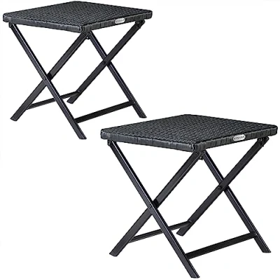 Imagen de CASARIA® 2X Taburetes Poliratán Acero Multiusos 44x40x44cm Carga 110Kg Plegable Mesita Reposapiés