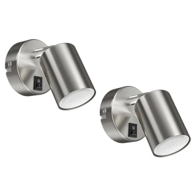 Imagen de ledscom.de 2 focos de pared WAIKA, una llama, con interruptor, GU10, cromo mate, incl. lámpara LED GU10 (blanco cálido, 4,914W, 450lm, 100)