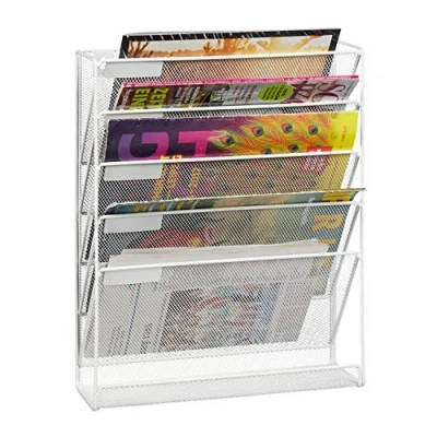Imagen de Relaxdays Revistero de Pared, Formato A4, 5 Compartimentos, Metal, Organizador Revistas, 40,5 x 32,5 10,5 cm, Blanco, Acero