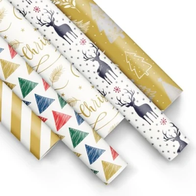 Imagen de PAW Papel de regalo 200x70cm 5 rollos Mezcla diseños Elegante para Envolver Regalos Navidad, Invierno, Regalos, Cumpleaños Felices Fiestas