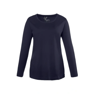 Imagen de Ulla Popken Camiseta Básica, Cuello Redondo, Ajustada, Manga Larga, para Mujer, Azul (Blauschwarz), 50 52