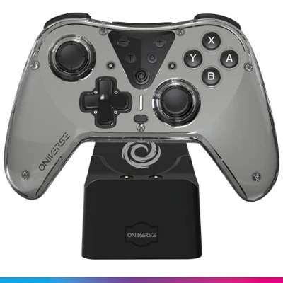 Imagen de Oniverse Mando inalámbrico compatible con Switch OLED Lite PC ANDROID iOS, Base de carga, Vibraciones ajustables, Botones macro, Modo Turbo, Wake Up, Giroscopio 6 ejes, Astralite (Nysa Grey/Gris)