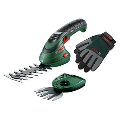 Imagen de Bosch Home and Garden set de tijeras cortacésped a batería Isio (3,6 V, longitud cuchilla 12 cm, distancia entre cuchillas 8 mm, guantes jardinería XL incluidos, en bolsa blanda) Amazon Edición