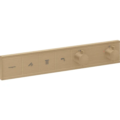 Imagen de hansgrohe RainSelect, termostato para ducha empotrado , grifo con botón de seguridad (SafetyStop) a 40 C, rectangular mezclador 3 funciones, bronce cepillado