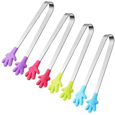 Imagen de HAKACC 4 Piezas Mini Candy Bar Pinzas Multifuncionales de Acero Inoxidable para Hielo Barbacoa Ensalada Hielos Dulces