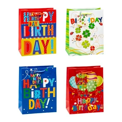 Imagen de TSI 83015 Bolsas de regalo (tamaño mediano, 18 x 10 23 cm, 12 unidades), diseño con texto &quot;Happy Birthday&quot;