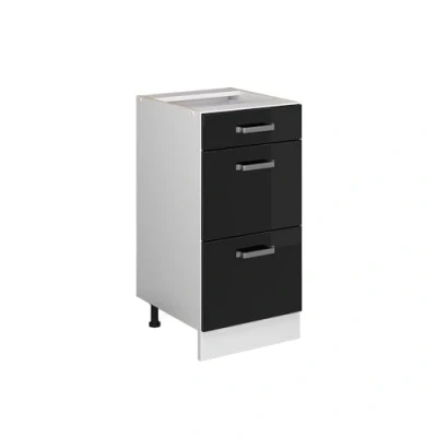 Imagen de Vicco Mueble bajo de Cocina R Line, Negro Brillo Intenso/Blanco, 40 cm con cajones, sin encimera