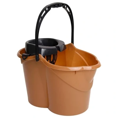 Imagen de MAYA Cubo Ovalado con Escurridor de 15L. Asa Ergonómica. Gris. Fabricado en PPL. Amplia Variedad Colores. (Marrón)