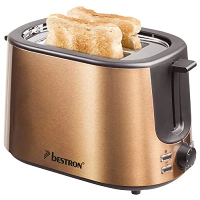 Imagen de Bestron Copper Collection Tostadora para 2 Rebanadas, Depósito Migas y Rejilla Panecillos, 1000 W, Acero Inoxidable, Ranuras, Cobre