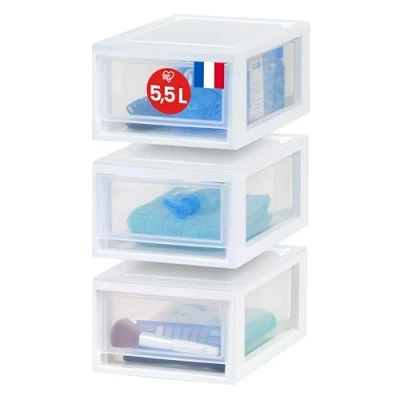 Imagen de Iris Ohyama, Cajón de Almacenamiento Plástico Transparente, Apilable, Blanco, 7L, Lote 3, Multifuncional, Contenido Visible, para Baño, Juguetes, Oficina, Cofre, Organizador, sin BPA, MSD 1