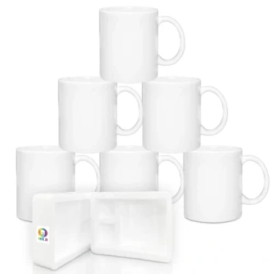 Imagen de MR.R Sublimation Blanks Tazas de café cerámica blanca 325 ml, taza clásica en blanco con asa para leche, té, cola, agua, caja 6 unidades