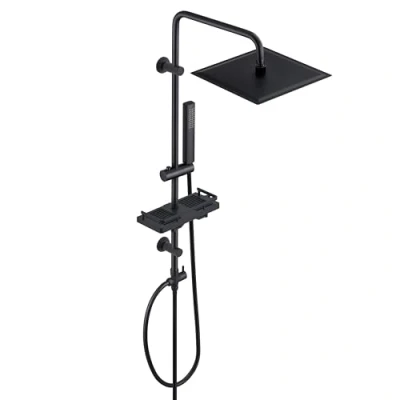 Imagen de Görbach Columna Ducha sin Grifo Negra de Hidromasaje Altura Adjustable Set Acero Inoxi 304 Conjunto con Alcachofa Mano, Estante y Cabezal Lluvia 25x25cm