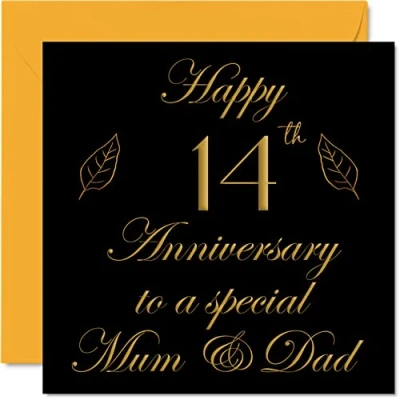 Imagen de Stuff4 Tarjeta especial de aniversario marfil para papá, mamá y tarjetas felicitación 145 mm x 14 aniversarios