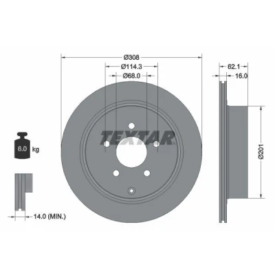 Imagen de TEXTAR PRO 92149303 Disco de freno 308 16 05/06 114,3 ventilación interna revestido sin perno sujeción rueda, buje rueda