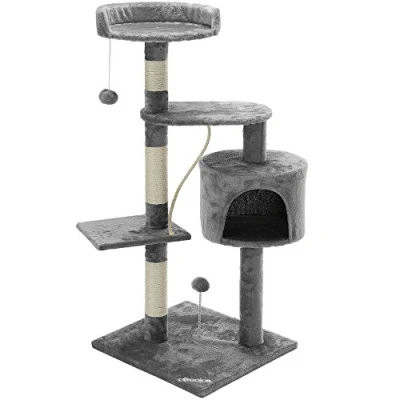 Imagen de Cadoca Árbol rascador para Gatos Torre árbol Escalar Altura 112cm 1 Cueva 2 Pelotas Gris