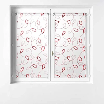 Imagen de Douceur d&#039;Intérieur Suavidad Interior, par de visillos Pasa Tringle (2 X 60 120 Cm) Hoops Rojo, Velo Arenado Bordado