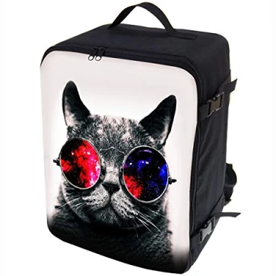 Imagen de Multifunción Mochila de Equipaje Mano Maleta Viaje Cabina Aprobada para Transporte Aéreo Todos los Vuelos Tamaño 40x30x20cm Galaxia Gafas Sol Gato [102]