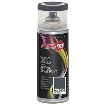 Imagen de AMBRO SOL Pintura acrílica en spray, color Gris Grafito, RAL 7024, resultado profesional múltiples superficies, exteriores e interiores, 400 ml