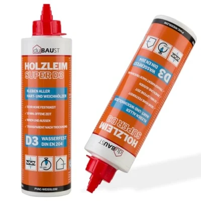 Imagen de dubaust WOD24 Pegamento para madera D3 de secado rápido, resistente al agua, dura y blanda, color blanco transparente después del endurecimiento (1, botella 500 g)