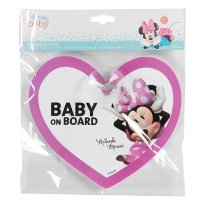 Imagen de Letrero de seguridad para coche con texto «Niño a bordo» diseño Minnie Mouse y Mickey Disney ventosa