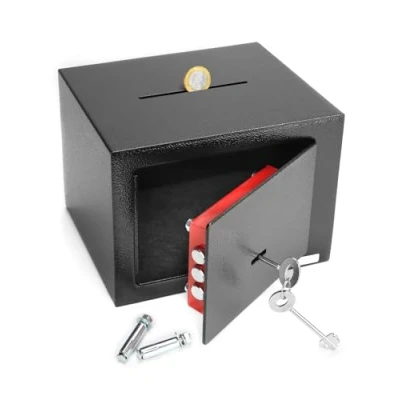 Imagen de QWORK® Caja Seguridad 23 x 17 cm con Ranura Cerradura de Triple Paletón Construcción Robusta Acero para Efectivo/Joyas/Teléfono/Objetos Valor