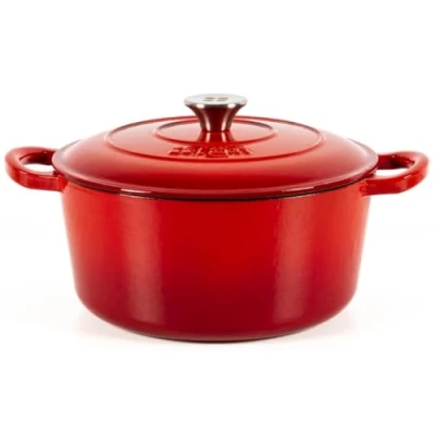 Imagen de Lätt Home Cocotte Hierro Fundido Esmaltado Roja. Redonda 26x12 CM 4,8 L. Olla Elegante, Resistente, Especial para Inducción y Apta todos tipo de Cocina